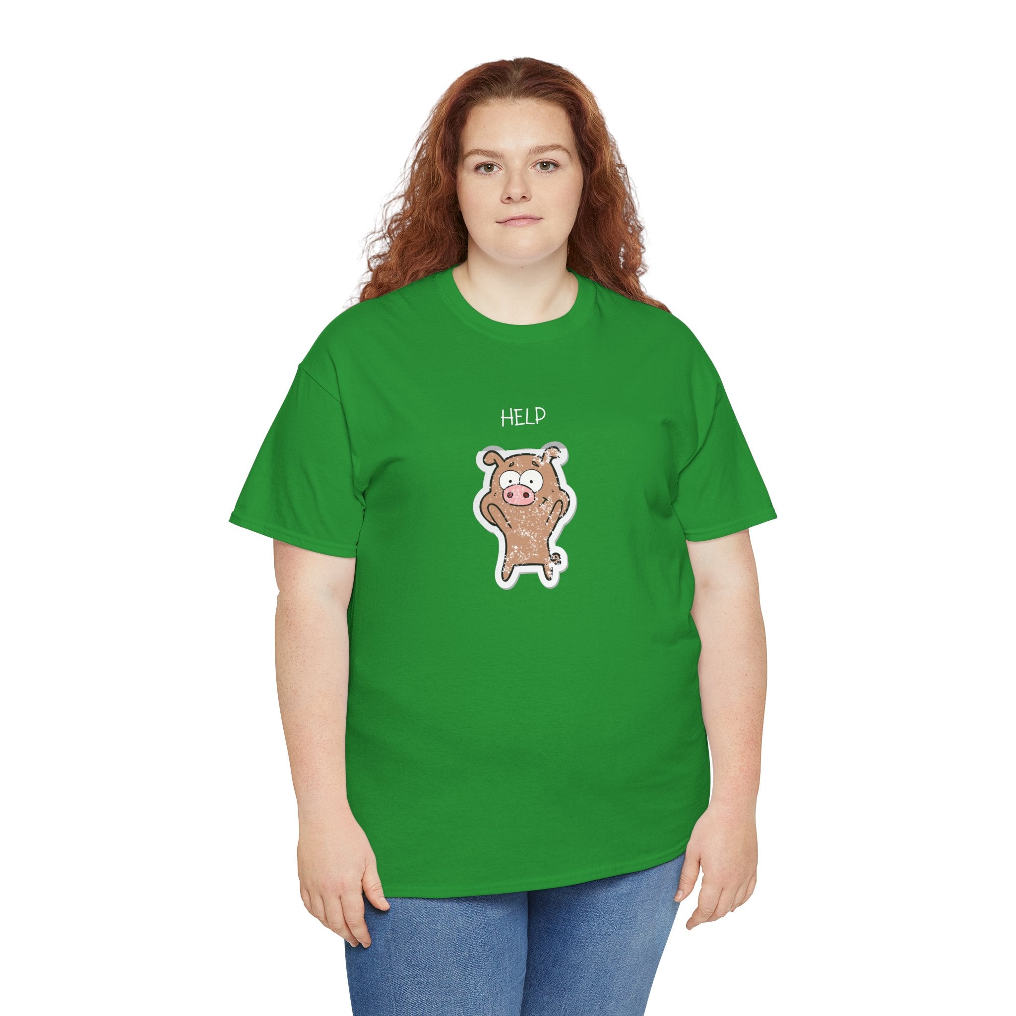 Help Pig Graphic Tee — Cute Distressed Pig Cartoon T-Shirt