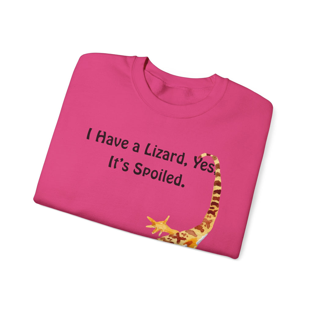 Leopard Gecko Crewneck Sweatshirt - "I Have a Lizard. Yes. It's Spoiled." Cute Pet Reptile Sweatshirt