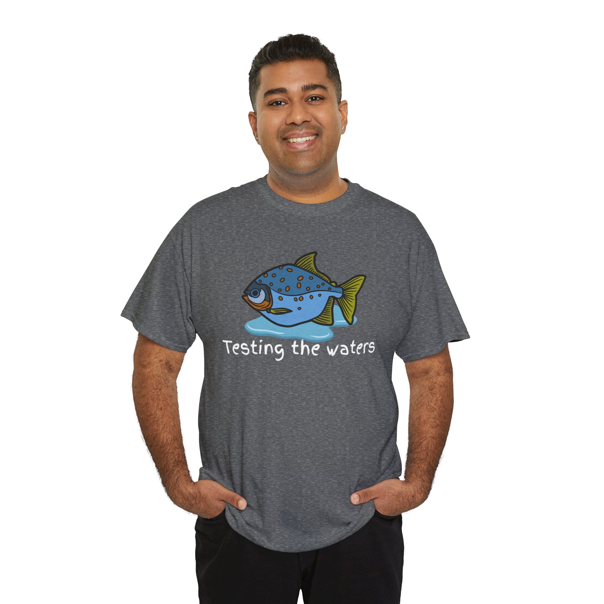 Fishing T‑Shirt — 'Testing the Waters' Blue Fish Tee