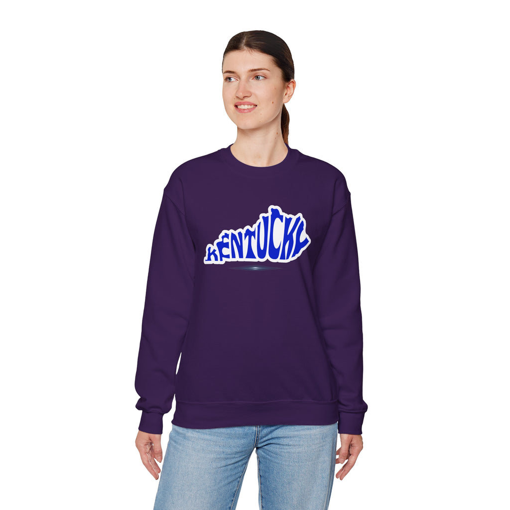 Kentucky State Outline Crewneck Sweatshirt — Blue 'Kentucky' Typography