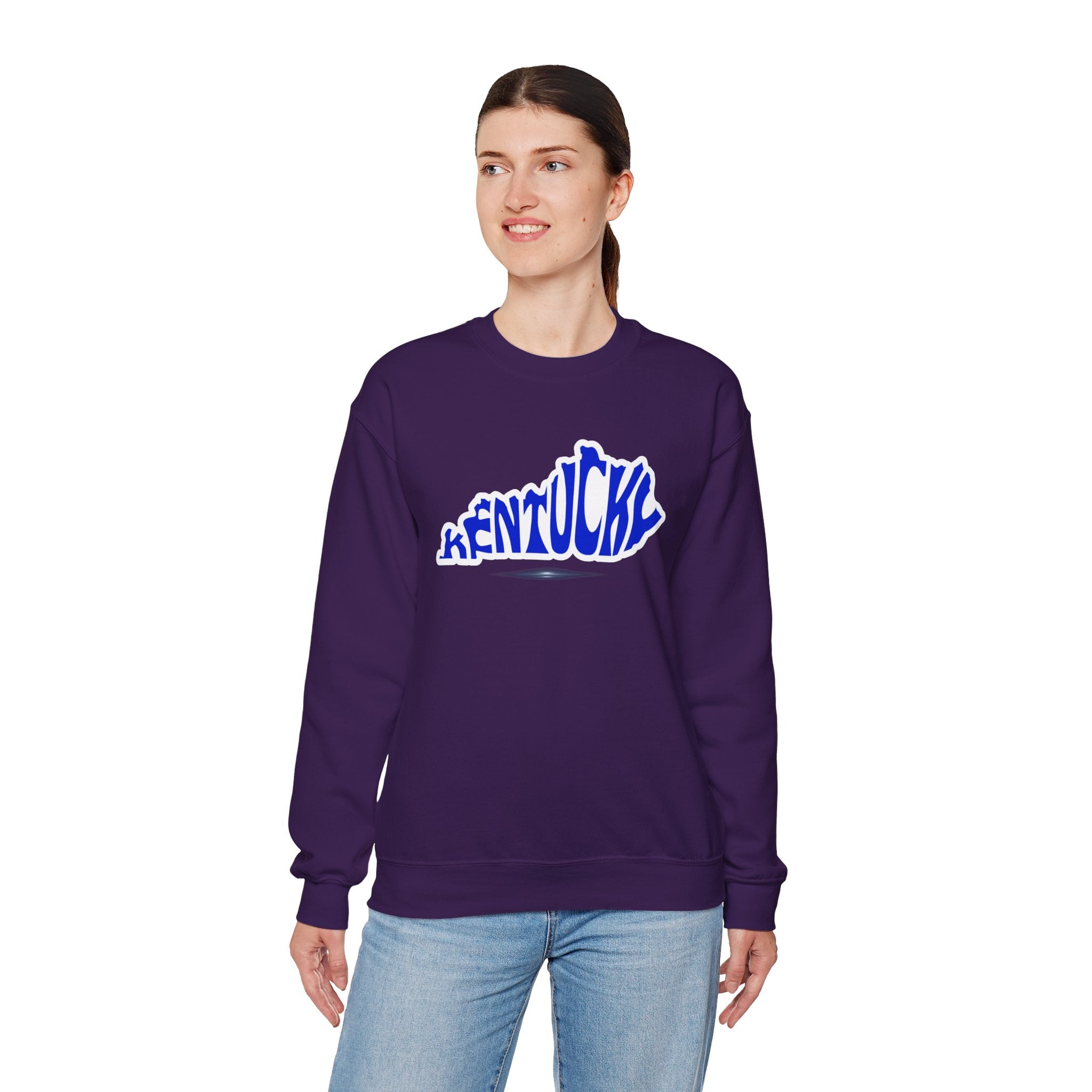 Kentucky State Outline Crewneck Sweatshirt — Blue 'Kentucky' Typography