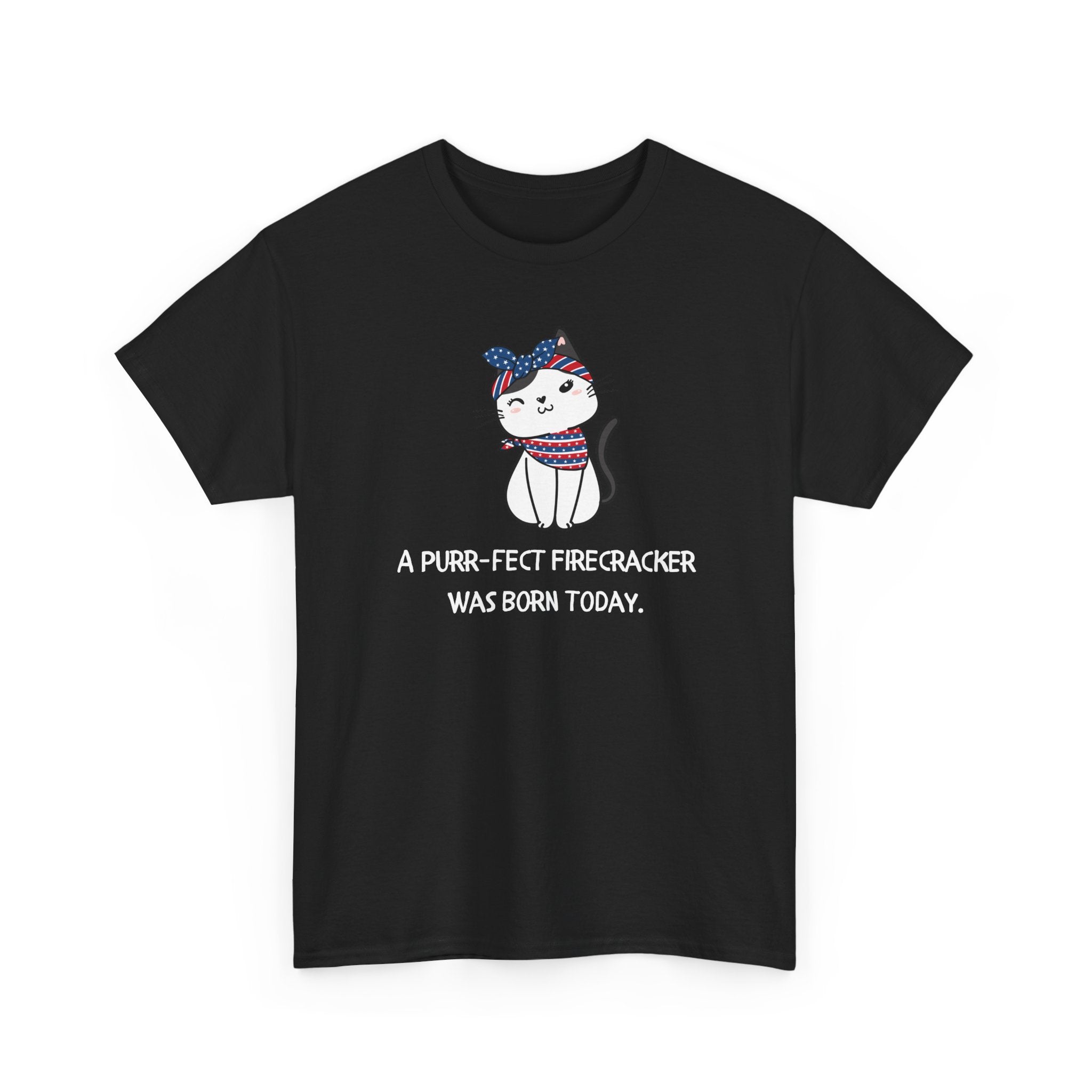 Cat Birthday Tee — "A Purr-fect Firecracker Was Born Today"