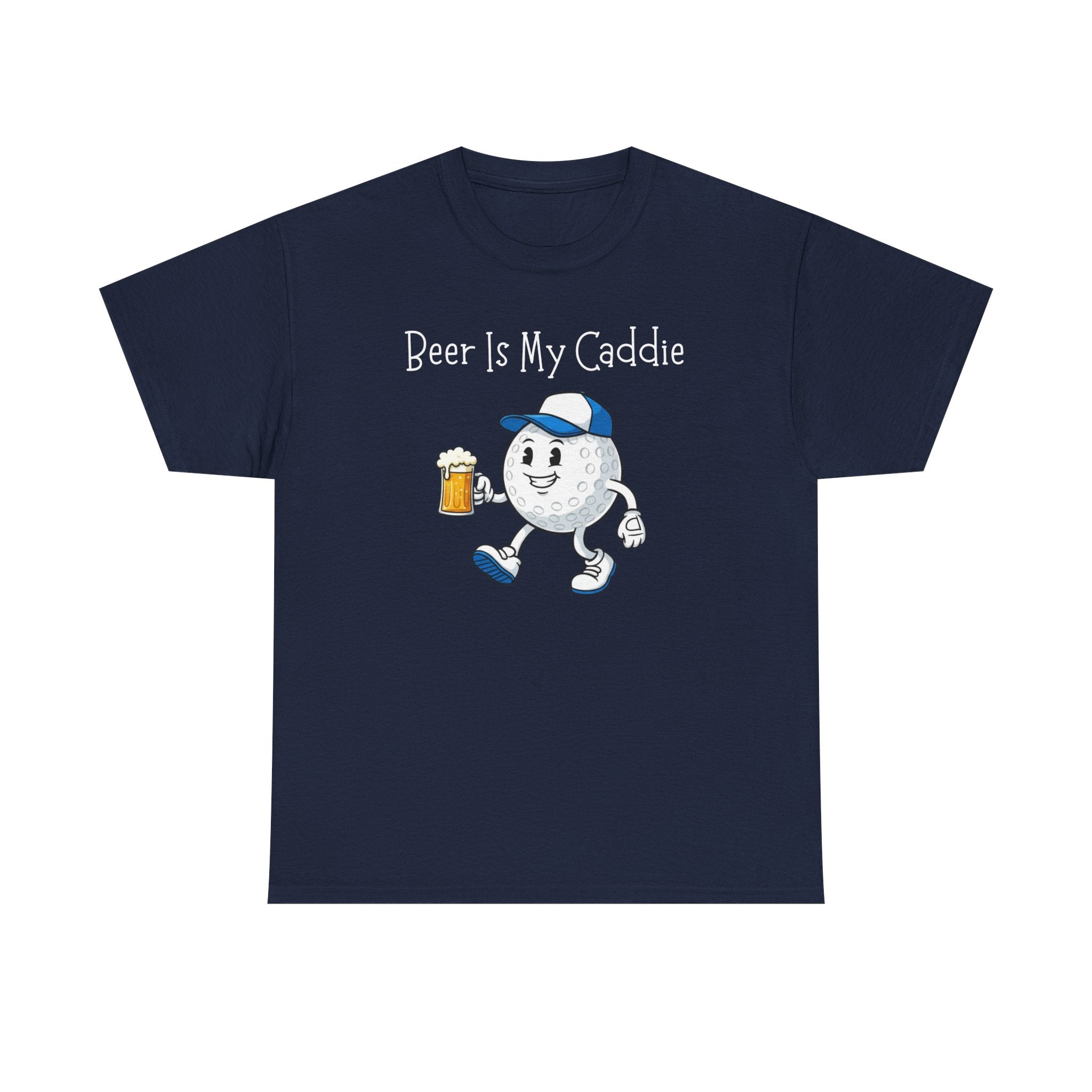 Golf Ball Cartoon Tee — "Beer Is My Caddie" Funny Golf Shirt