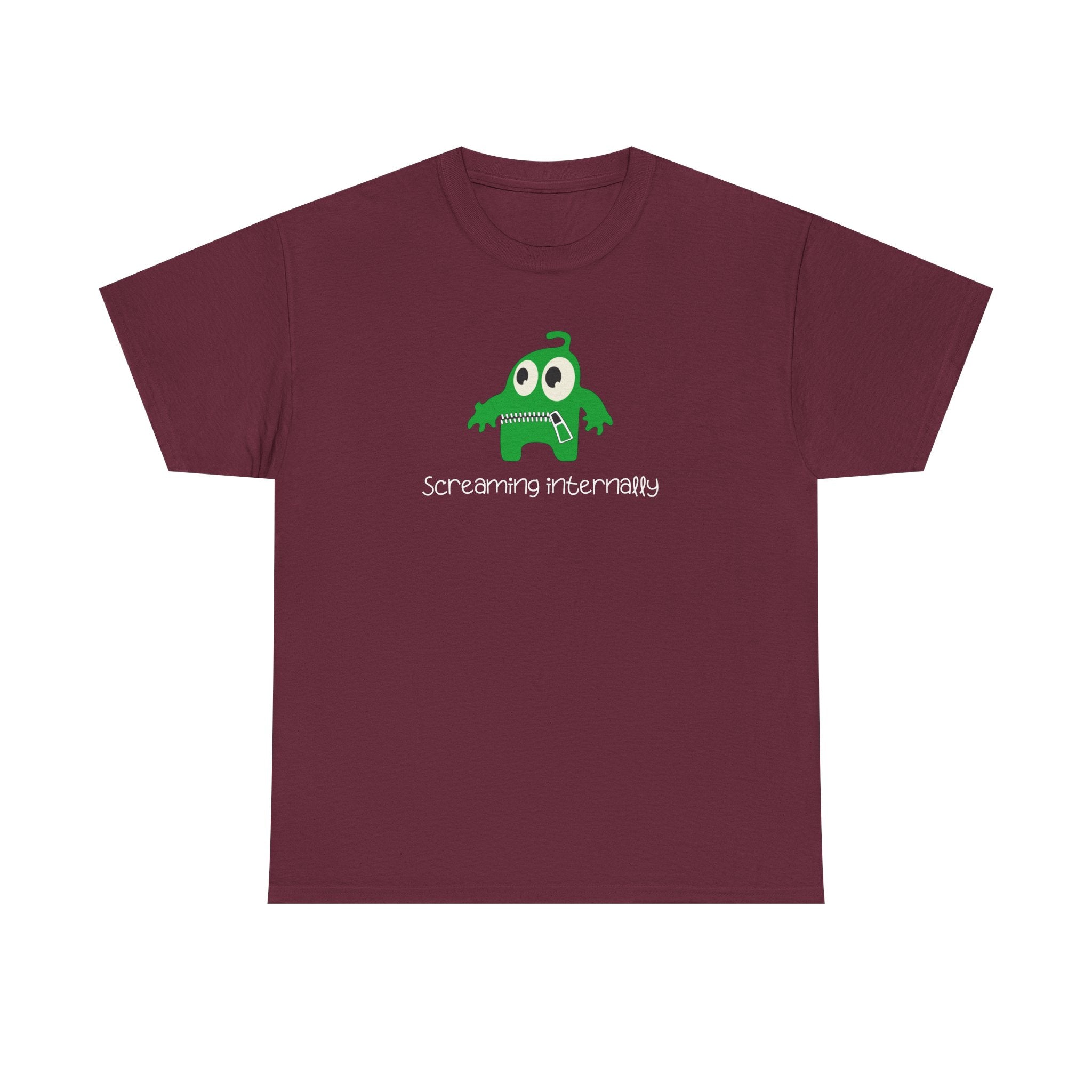 Screaming Internally Tee — Cute Green Monster Graphic Shirt