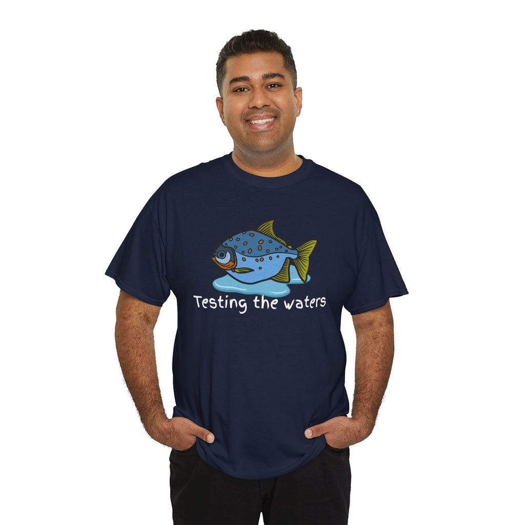 Fishing T‑Shirt — 'Testing the Waters' Blue Fish Tee