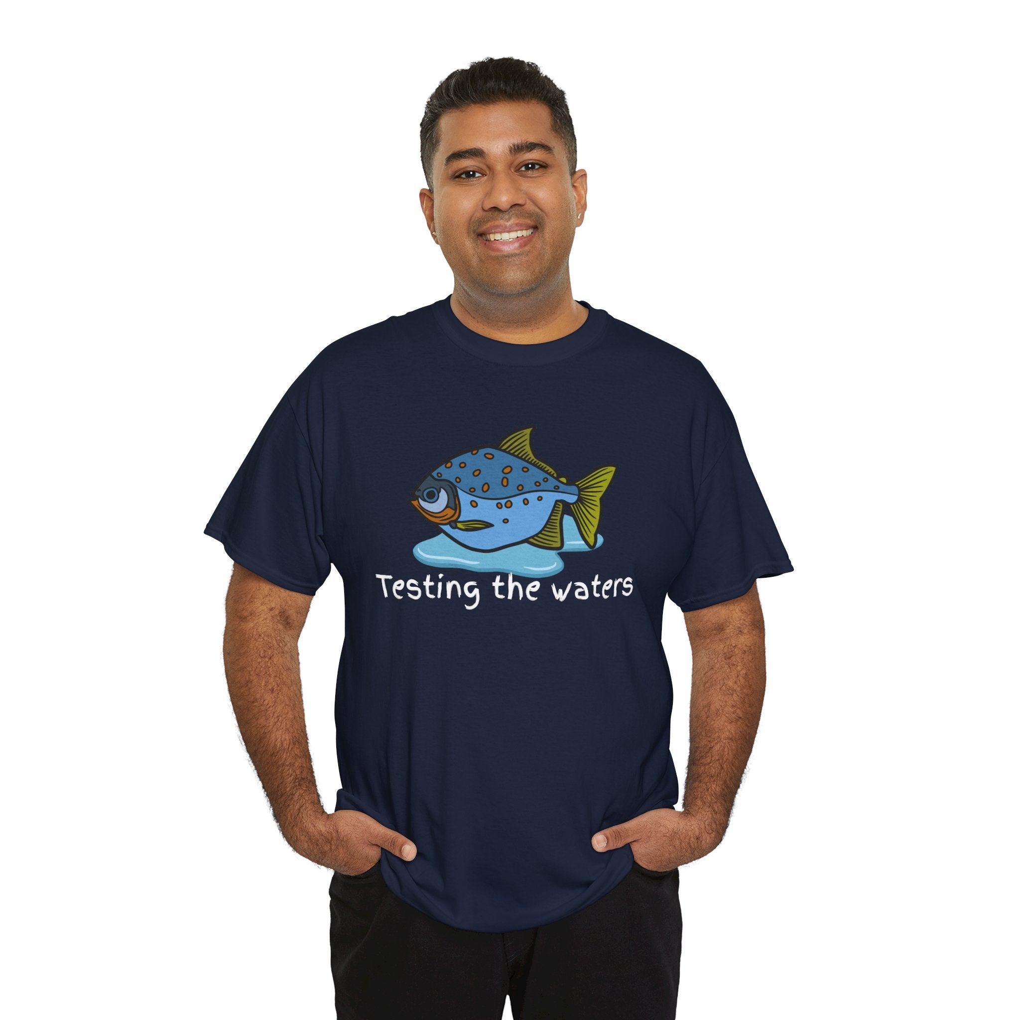 Fishing T‑Shirt — 'Testing the Waters' Blue Fish Tee