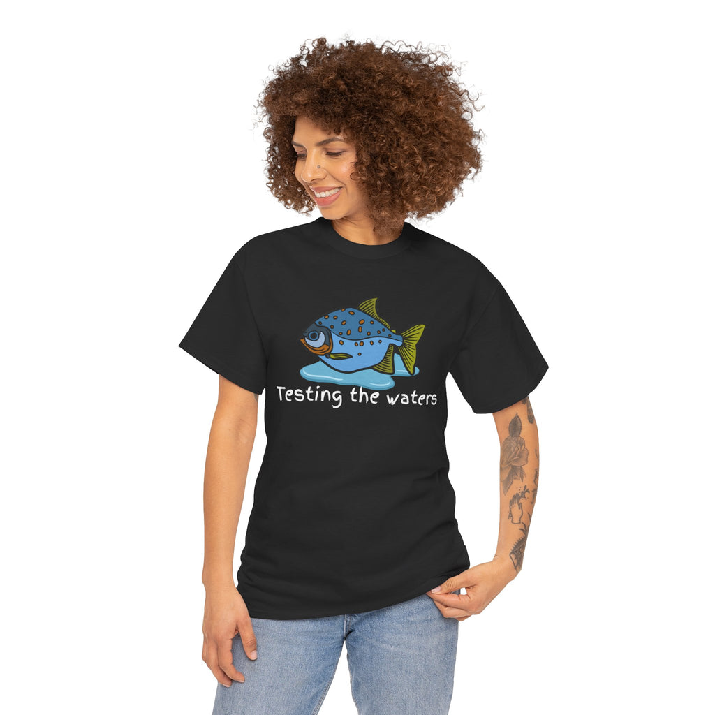 Fishing T‑Shirt — 'Testing the Waters' Blue Fish Tee