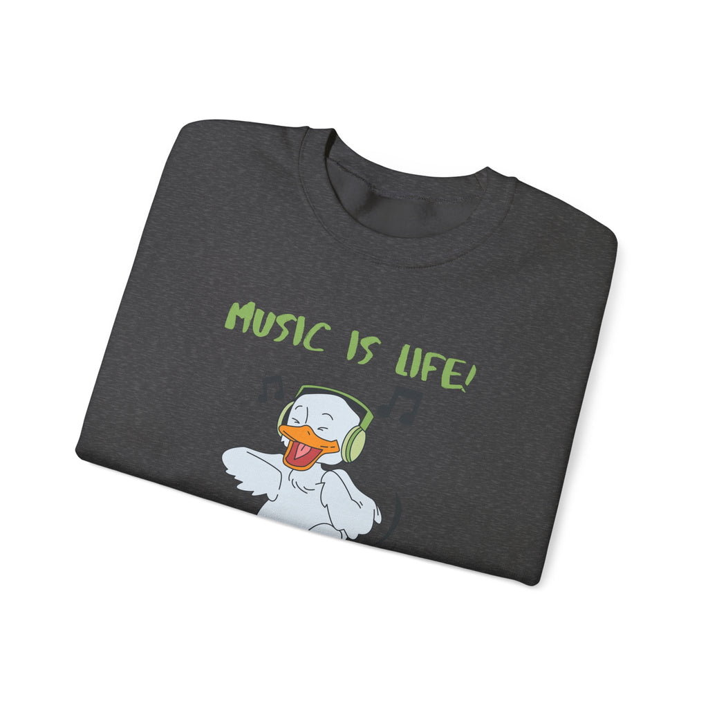 Music Is Life Duck Crewneck Sweatshirt – Cute DJ Duck Graphic Pullover