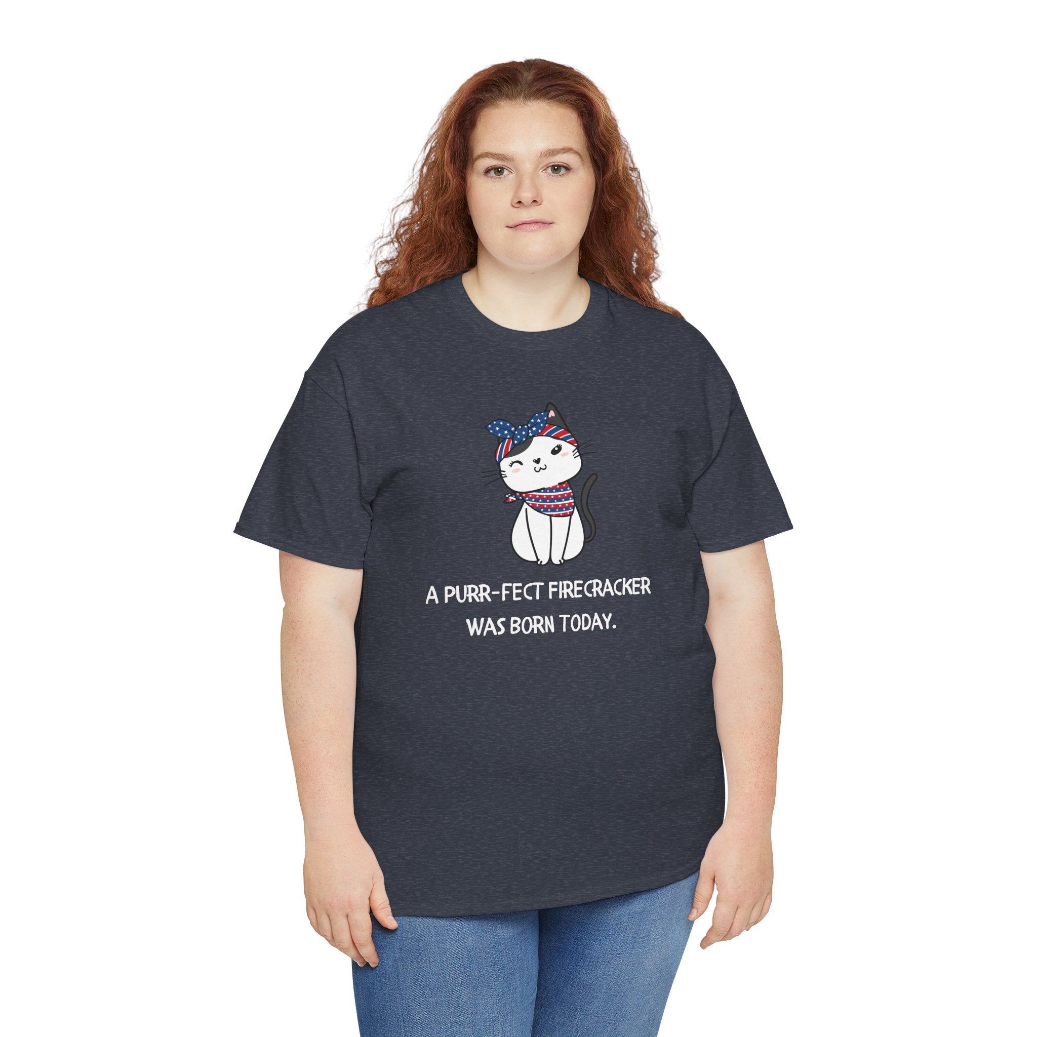 Cat Birthday Tee — "A Purr-fect Firecracker Was Born Today"