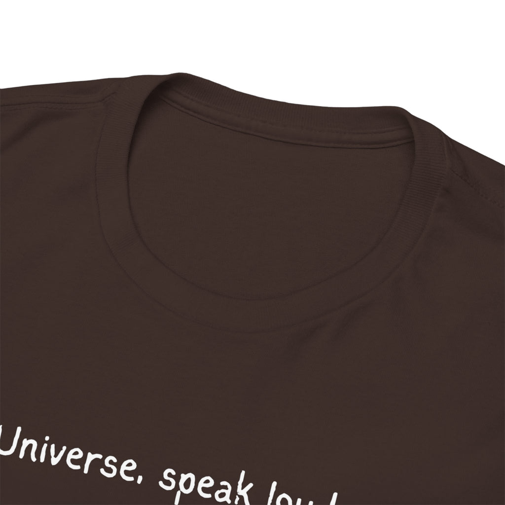 'Universe, Speak Louder' Black Graphic Tee Tag