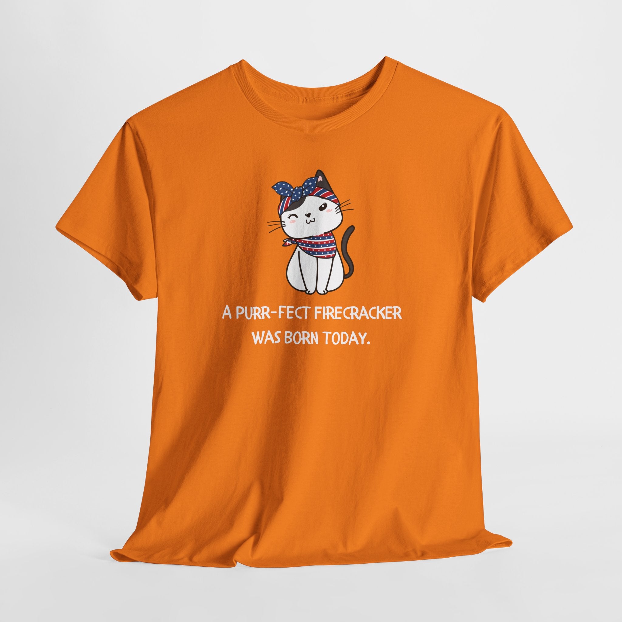 Cat Birthday Tee — "A Purr-fect Firecracker Was Born Today"