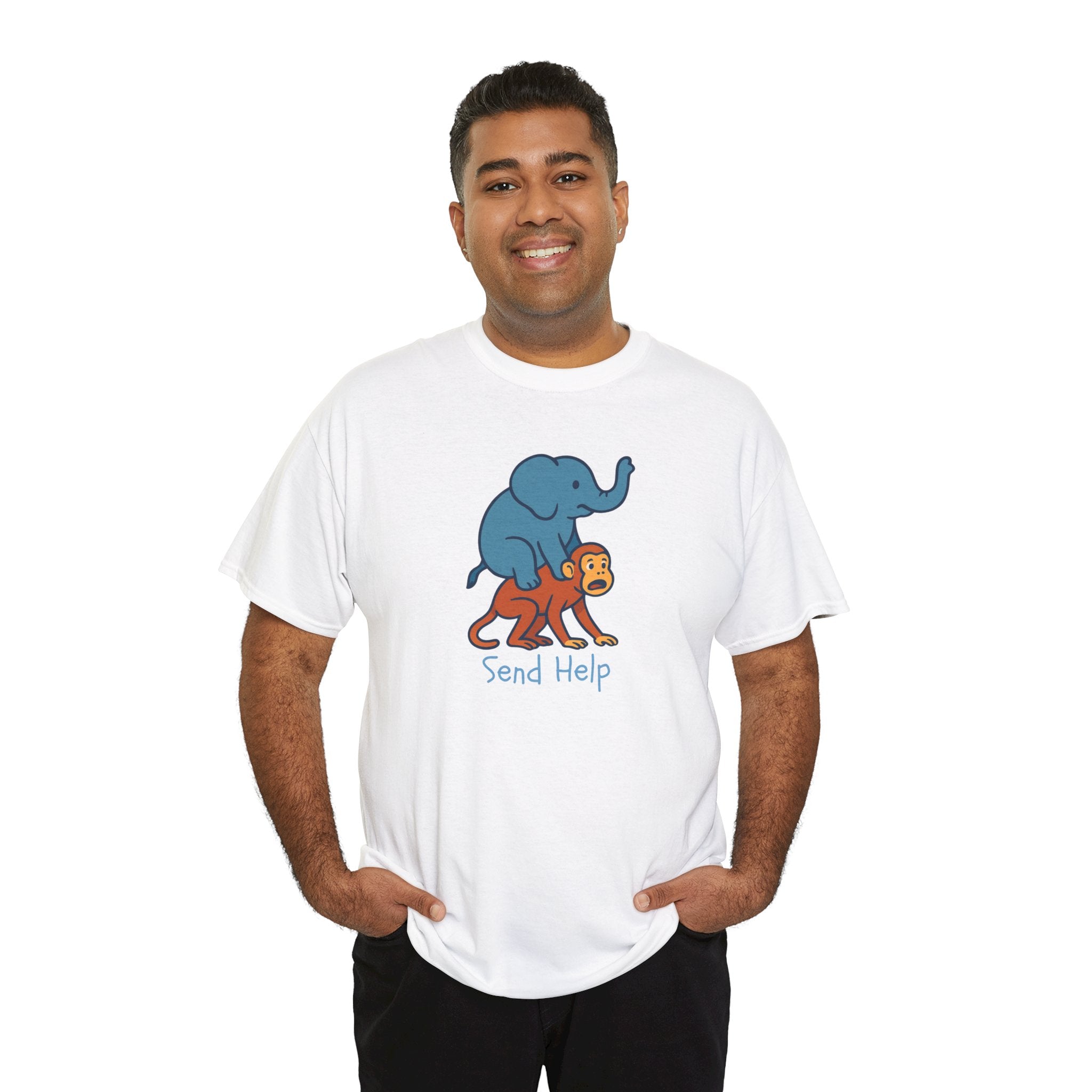 Funny Elephant Riding Monkey T-Shirt — "Send Help" Graphic Tee