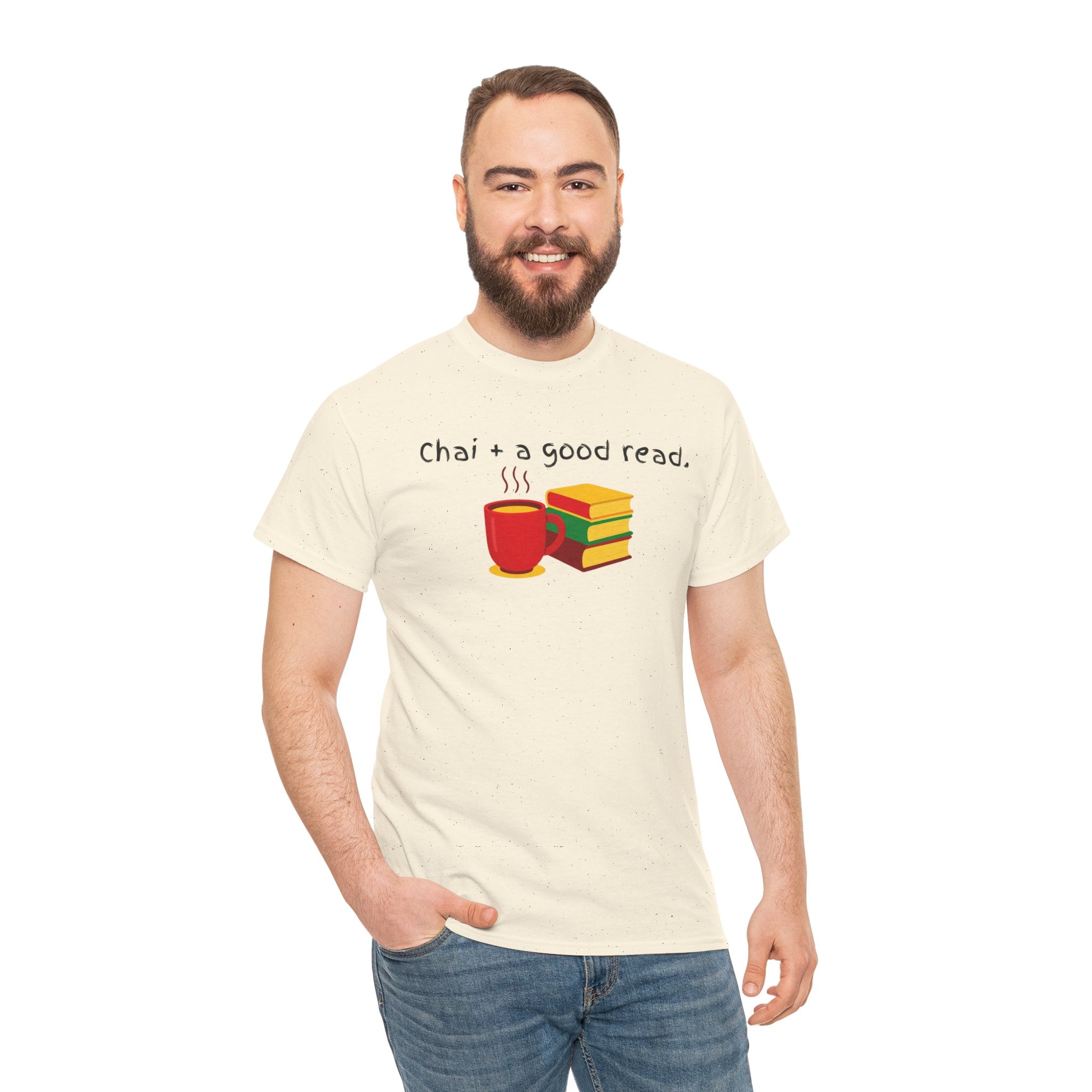 Chai + A Good Read T-Shirt — Tea & Books Graphic Tee for Book Lovers