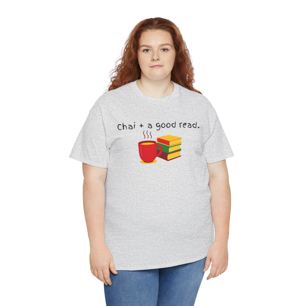 Chai + A Good Read T-Shirt — Tea & Books Graphic Tee for Book Lovers