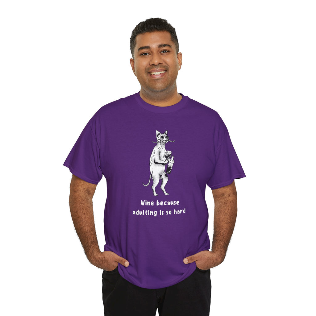T-Shirt — 'Wine because adulting is so hard' Cat Wine Graphic Tee