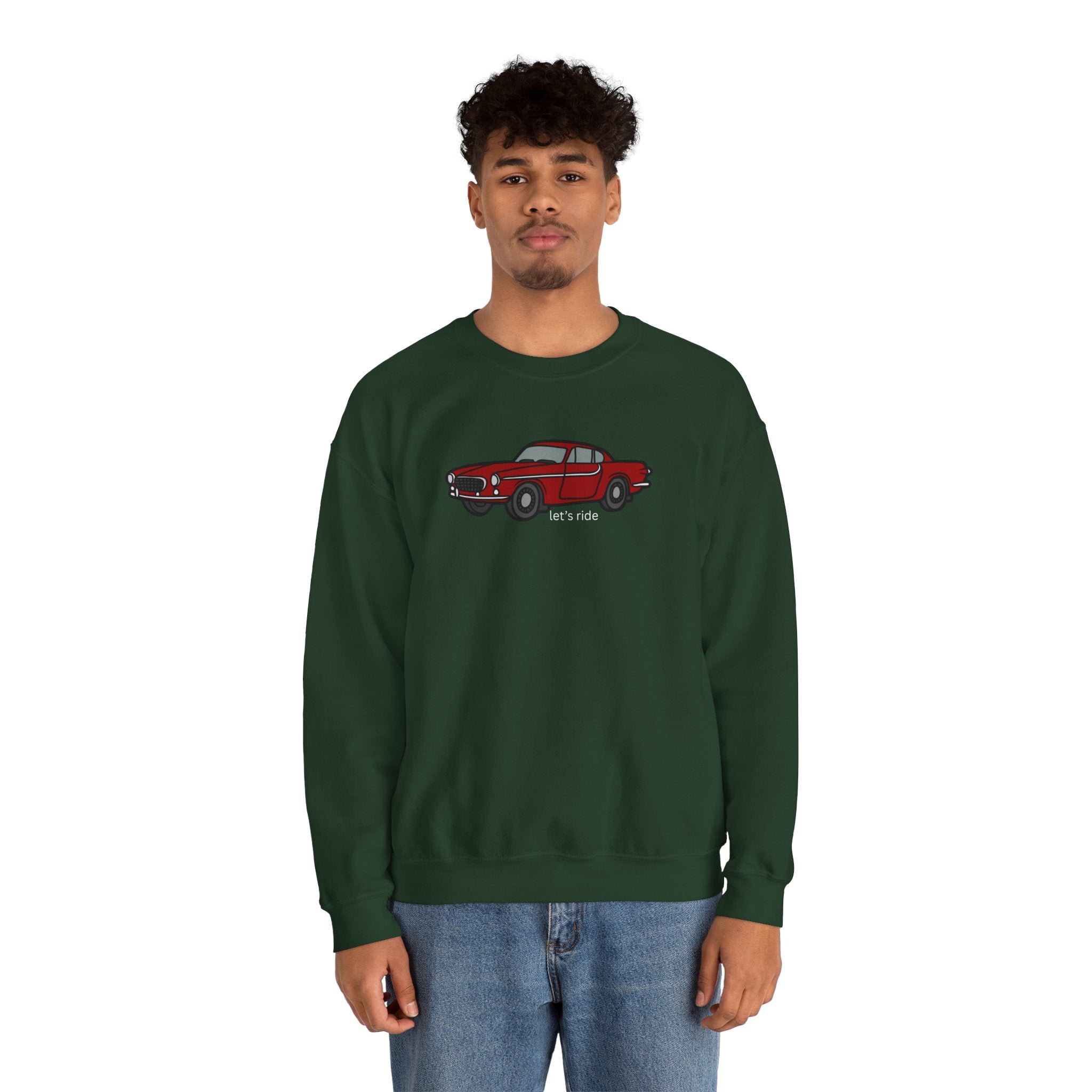 Classic Red Muscle Car Sweatshirt — “let’s ride” Crewneck