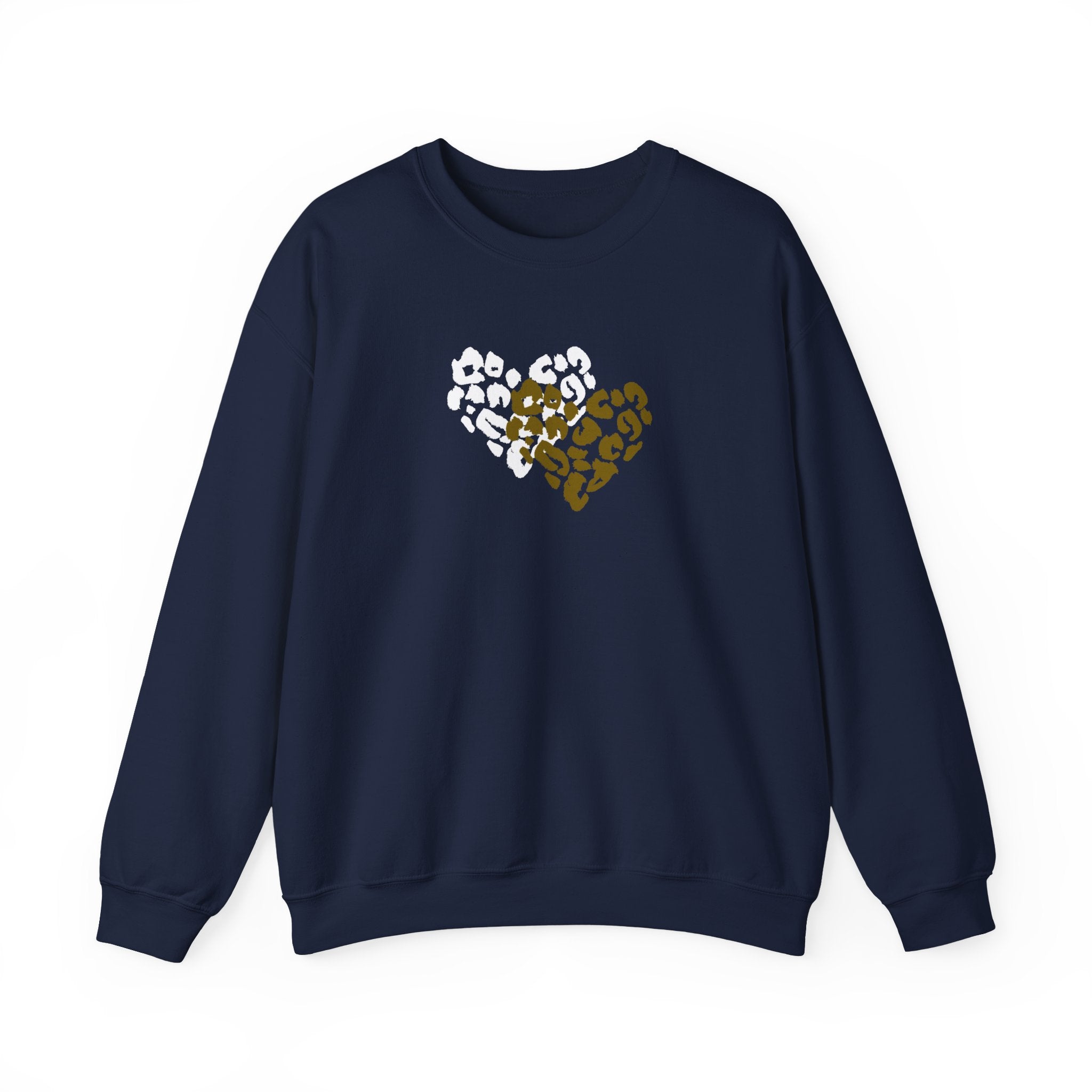 Leopard Heart Crewneck Sweatshirt – Split Gold & White Animal Print Heart