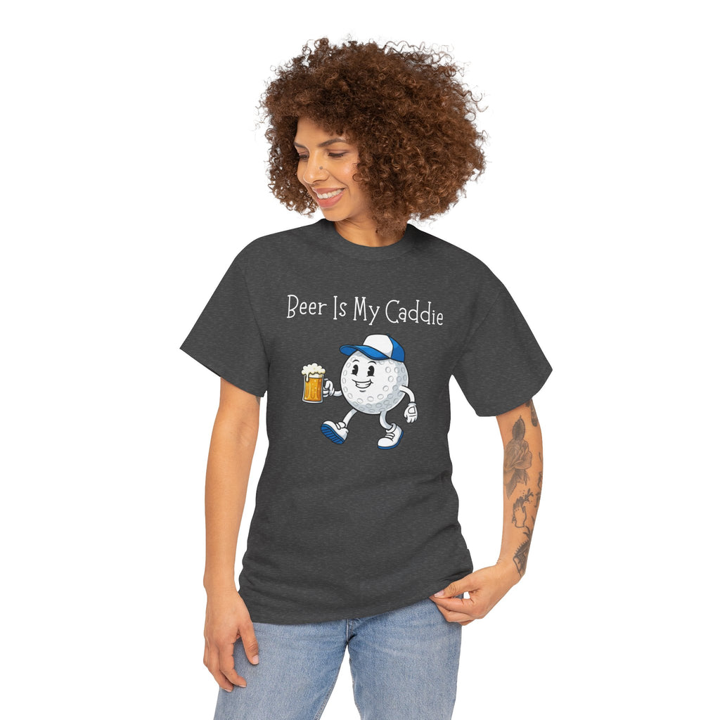Golf Ball Cartoon Tee — "Beer Is My Caddie" Funny Golf Shirt
