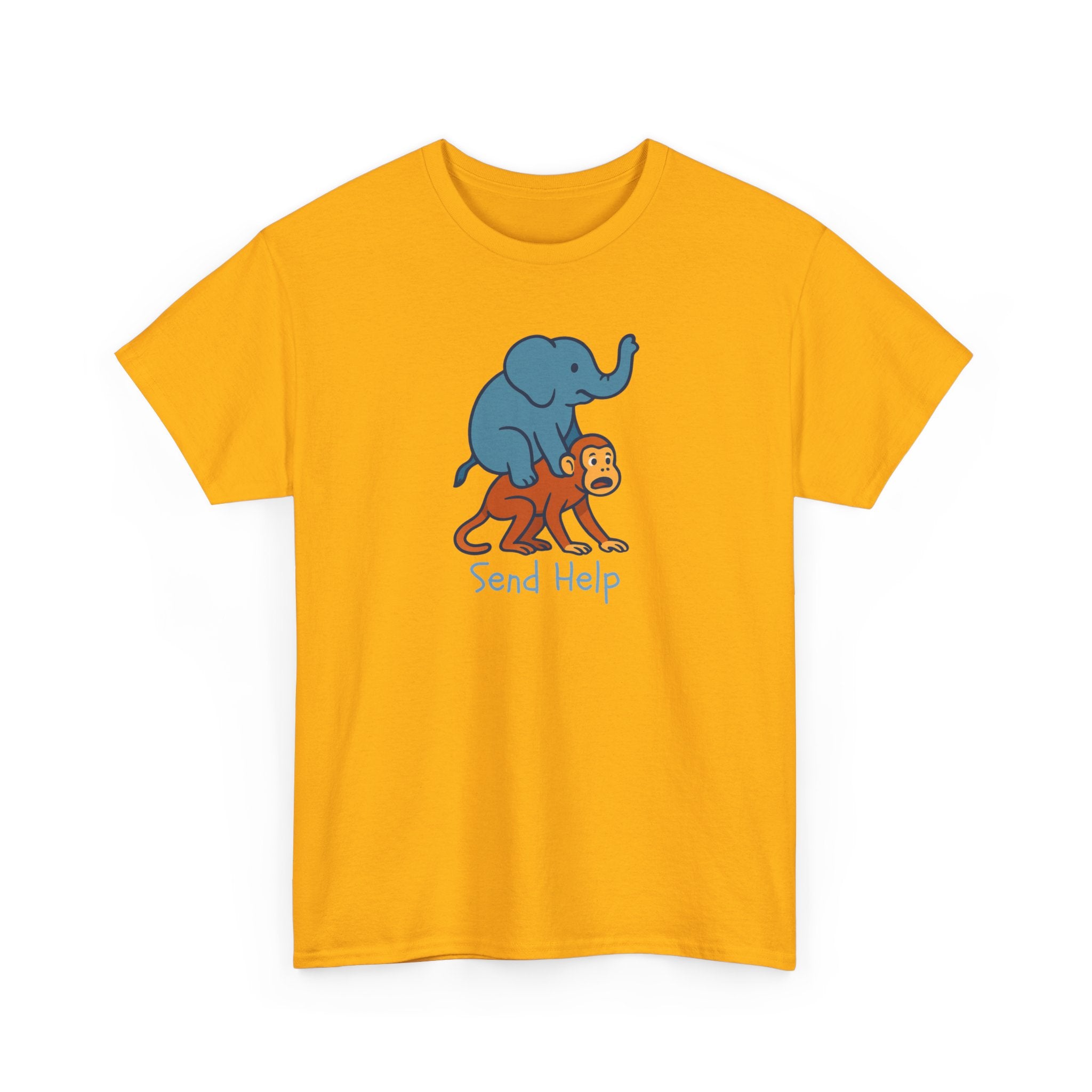 Funny Elephant Riding Monkey T-Shirt — "Send Help" Graphic Tee