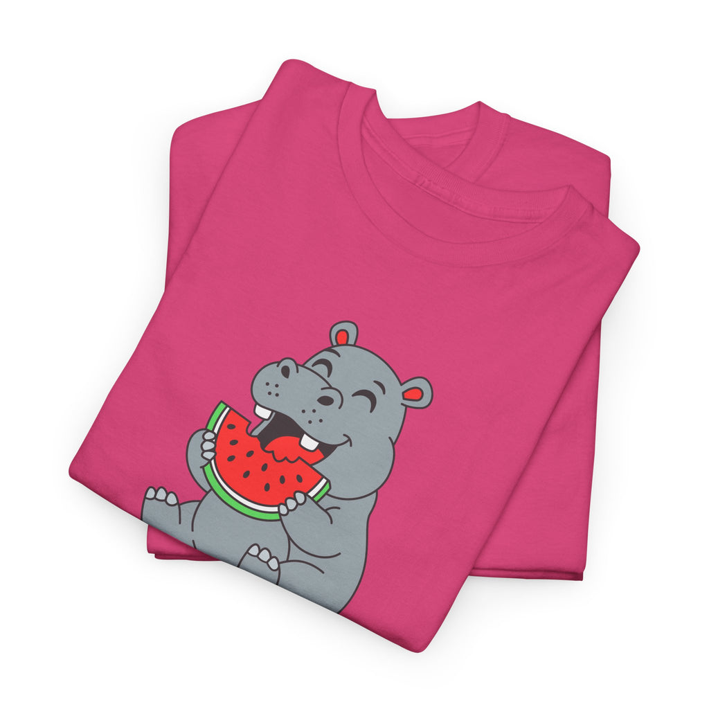 Hippo Eating Watermelon Tee — "Gone in Seconds" Cute Animal Graphic Shirt
