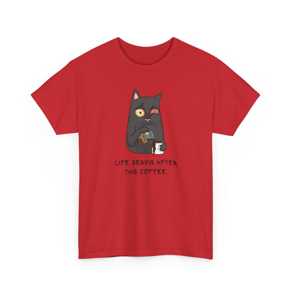 Cat Coffee T-Shirt — "Life Begins After This Coffee" Cute Cat Graphic Tee