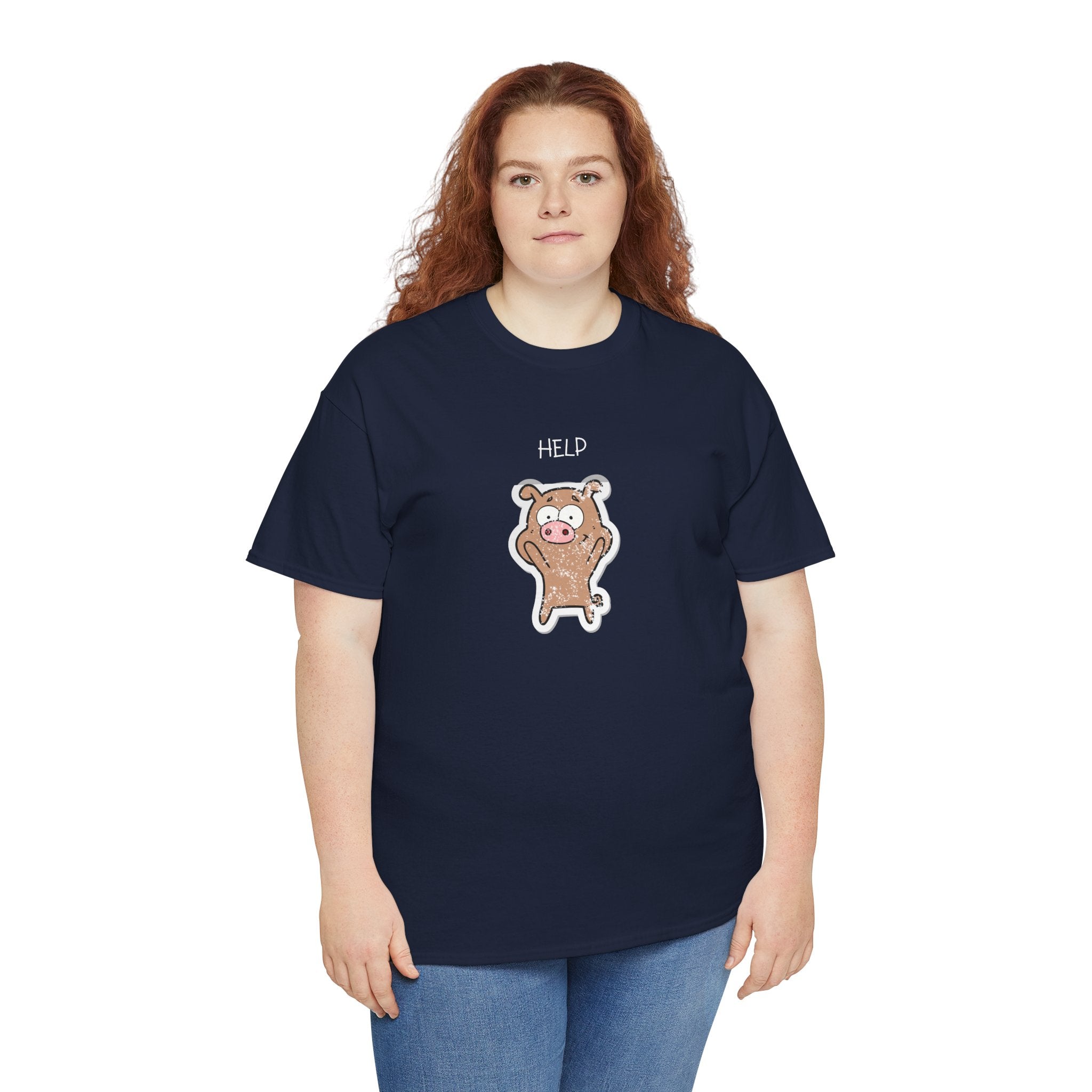 Help Pig Graphic Tee — Cute Distressed Pig Cartoon T-Shirt