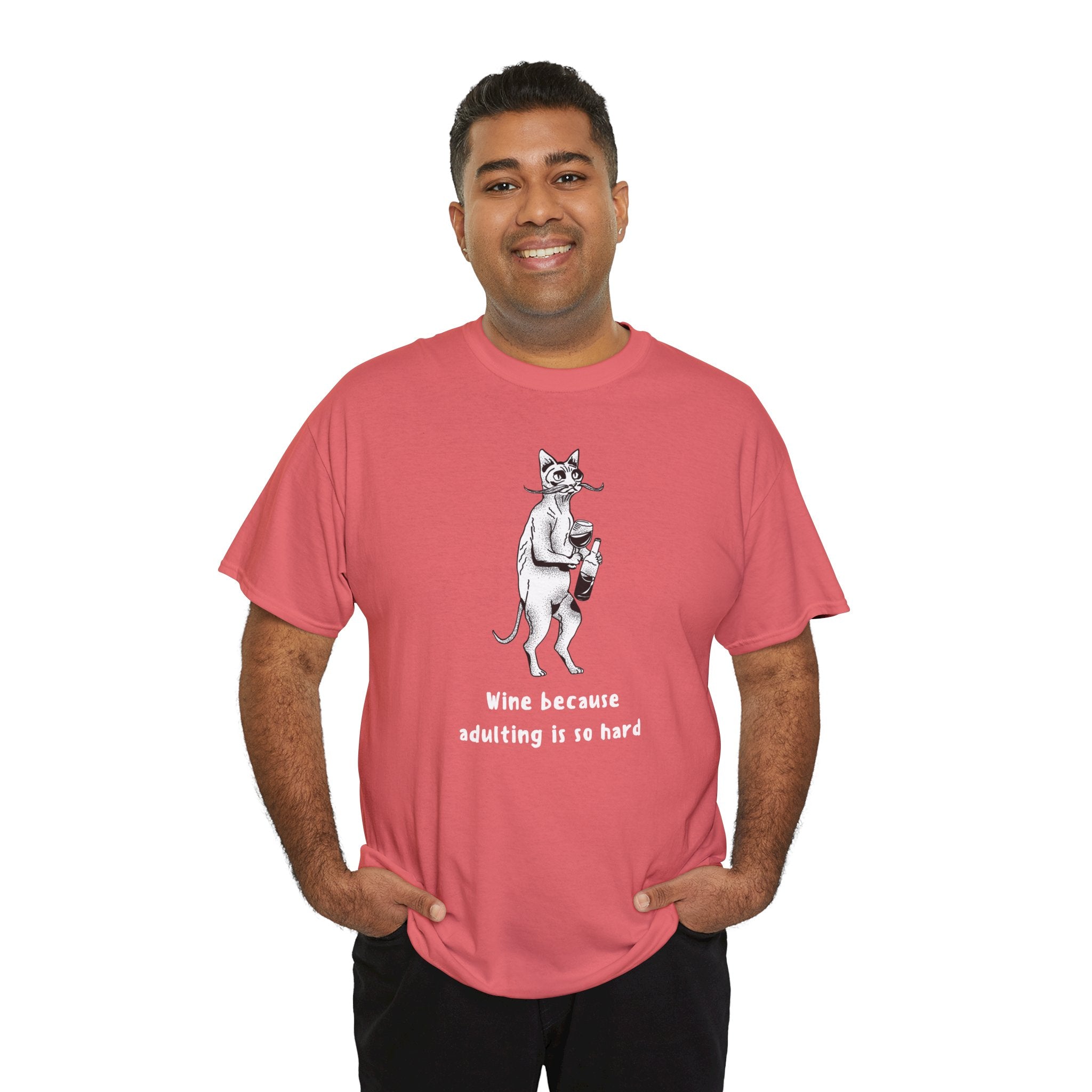 T-Shirt — 'Wine because adulting is so hard' Cat Wine Graphic Tee