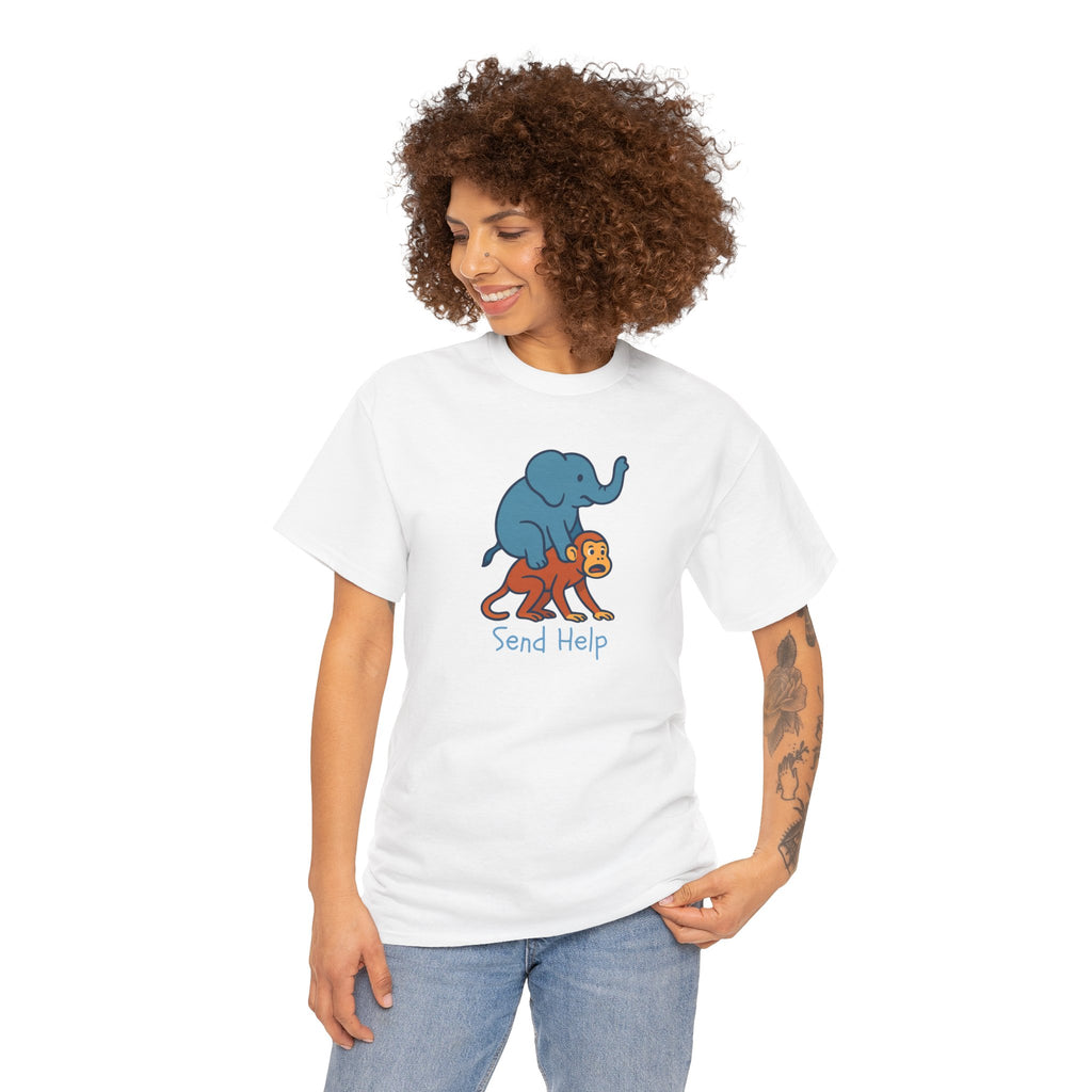 Funny Elephant Riding Monkey T-Shirt — "Send Help" Graphic Tee