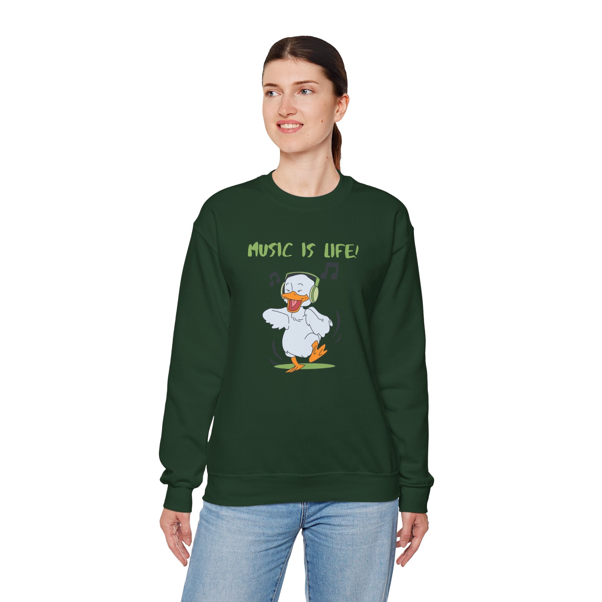 Music Is Life Duck Crewneck Sweatshirt – Cute DJ Duck Graphic Pullover