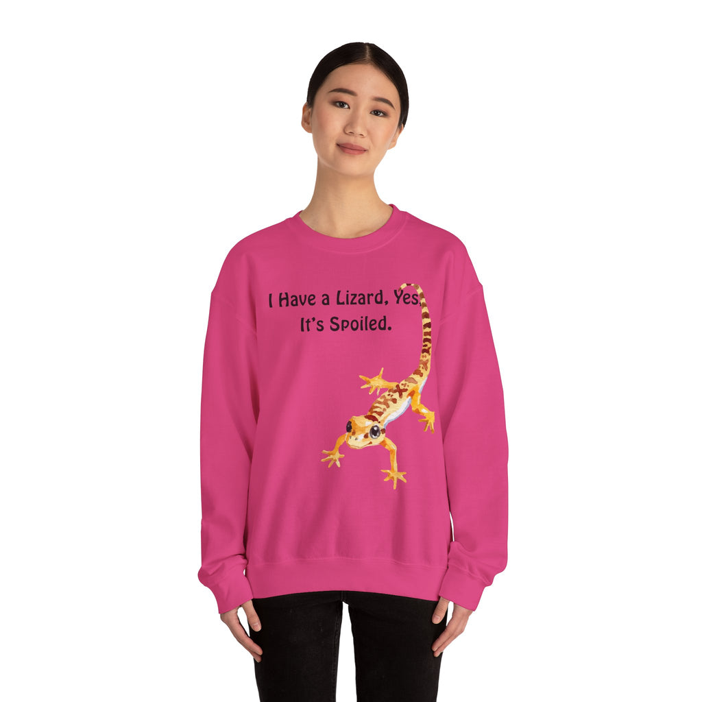 Leopard Gecko Crewneck Sweatshirt - "I Have a Lizard. Yes. It's Spoiled." Cute Pet Reptile Sweatshirt