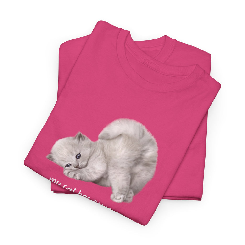 Cat T-Shirt – "My Cat Has Powers" Cute Stretching Cat Graphic Tee