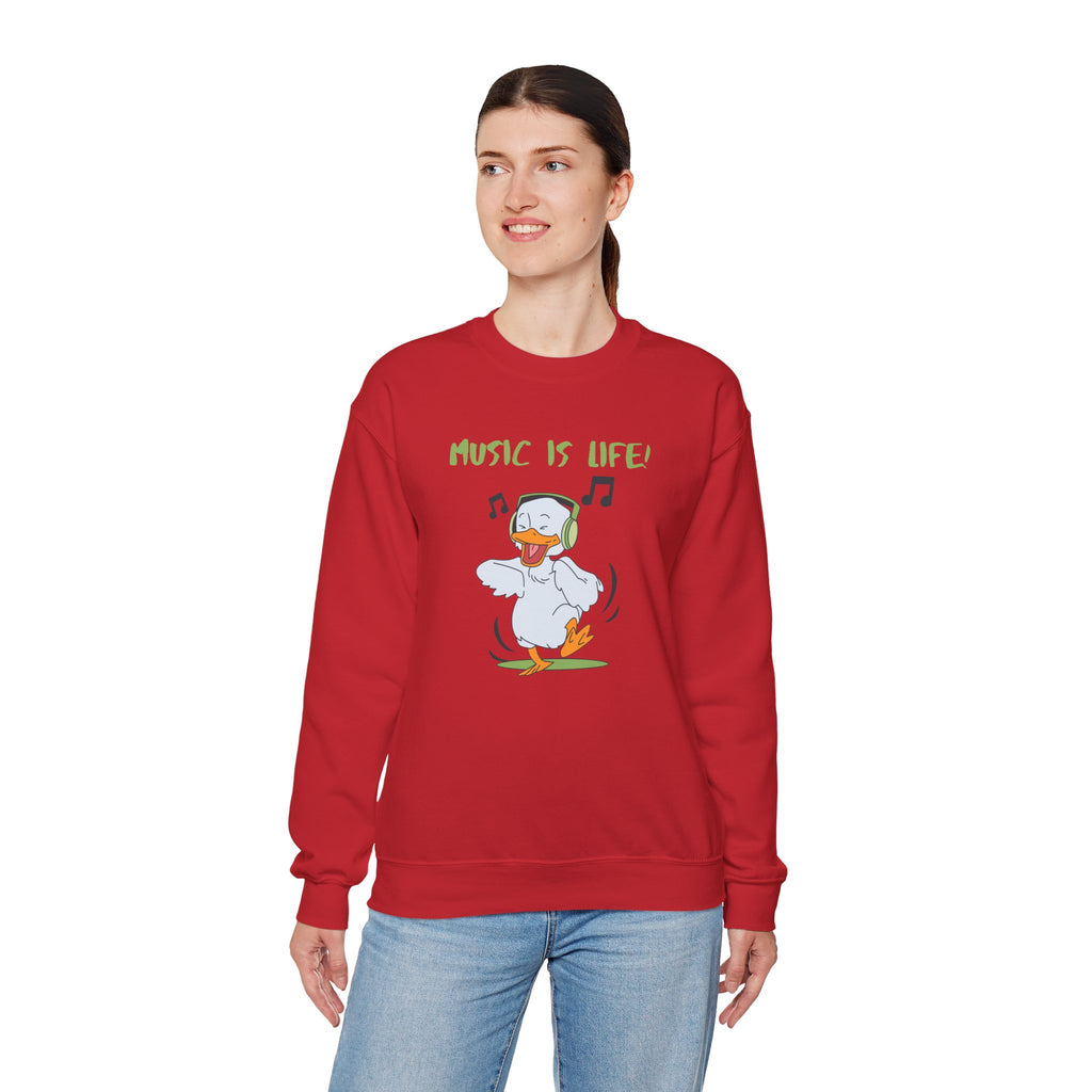 Music Is Life Duck Crewneck Sweatshirt – Cute DJ Duck Graphic Pullover