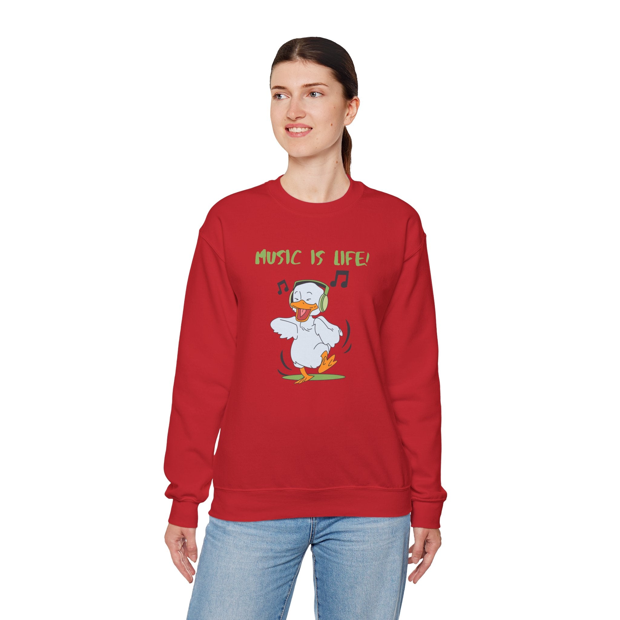Music Is Life Duck Crewneck Sweatshirt – Cute DJ Duck Graphic Pullover