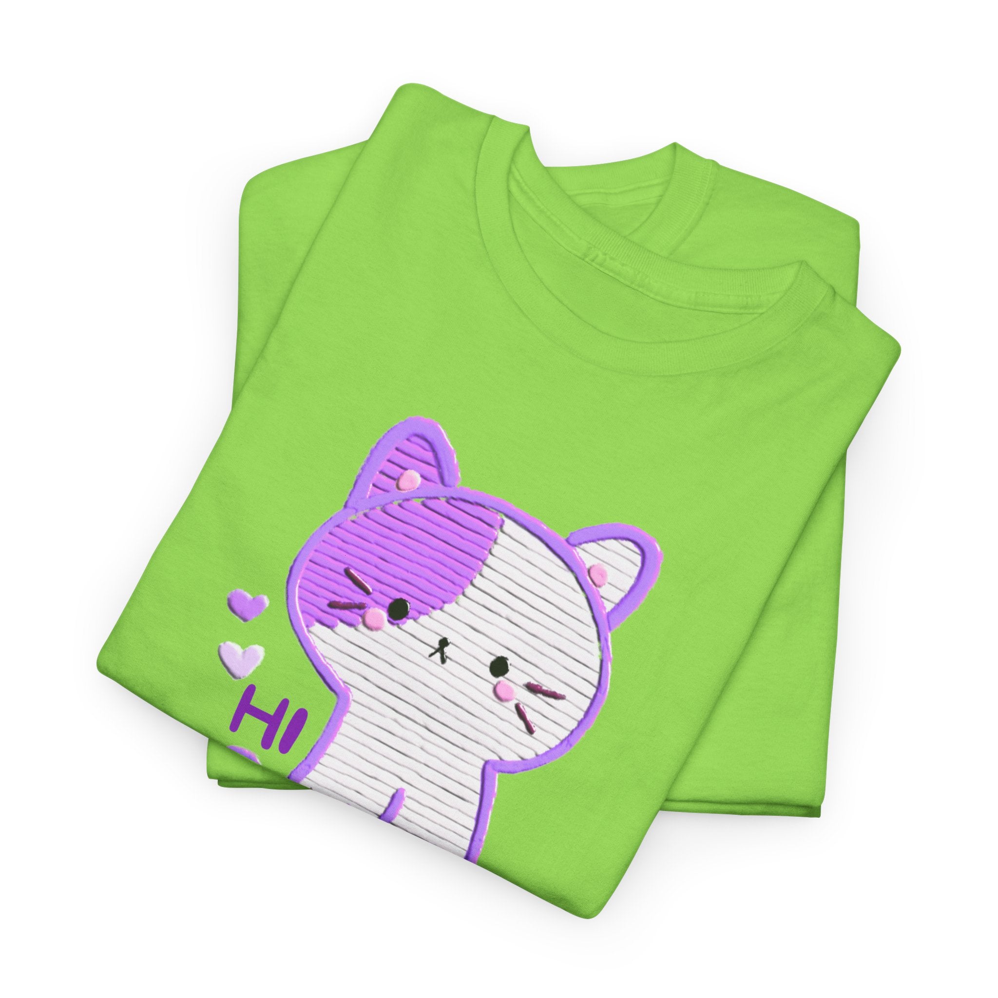 Cute Purple Cat “Hi” T-Shirt — Kawaii Kitten Graphic Tee