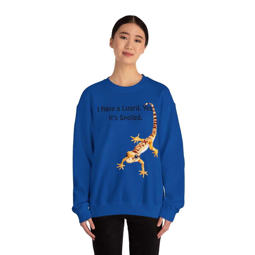 Leopard Gecko Crewneck Sweatshirt - "I Have a Lizard. Yes. It's Spoiled." Cute Pet Reptile Sweatshirt