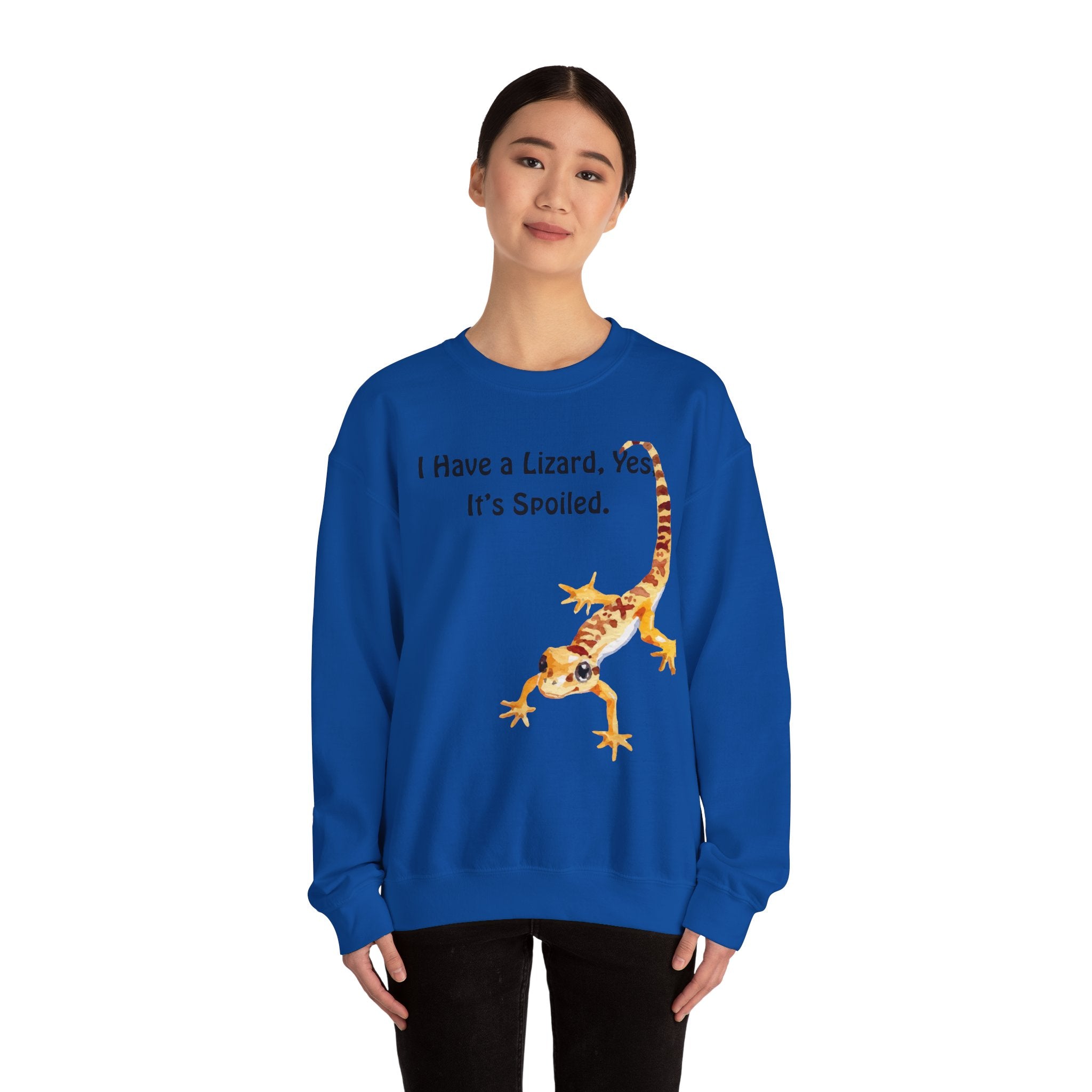 Leopard Gecko Crewneck Sweatshirt - "I Have a Lizard. Yes. It's Spoiled." Cute Pet Reptile Sweatshirt
