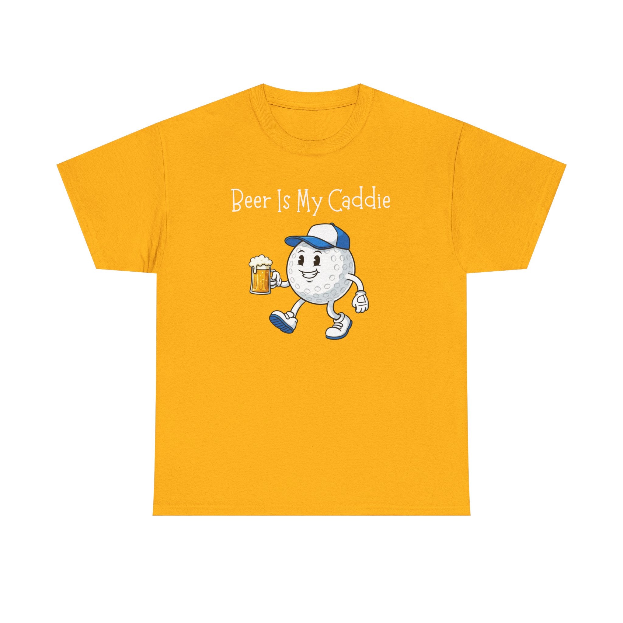 Golf Ball Cartoon Tee — "Beer Is My Caddie" Funny Golf Shirt