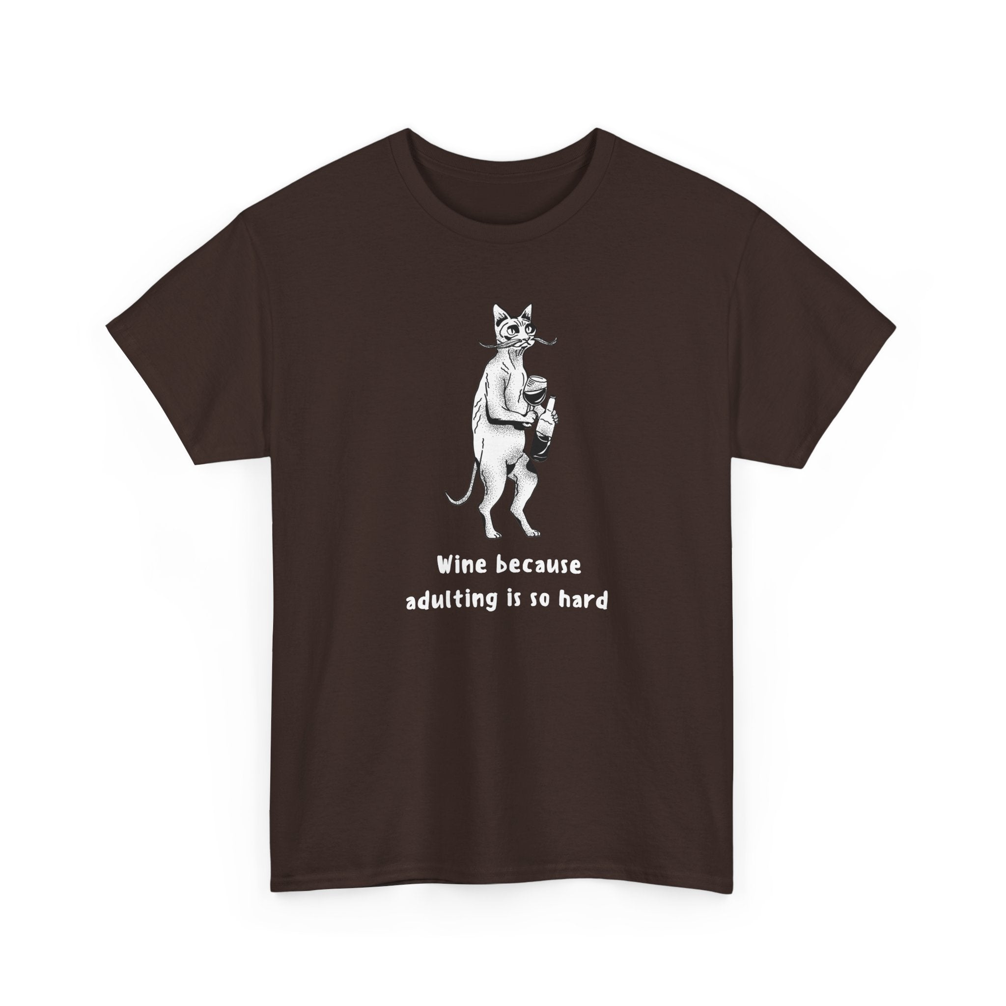T-Shirt — 'Wine because adulting is so hard' Cat Wine Graphic Tee