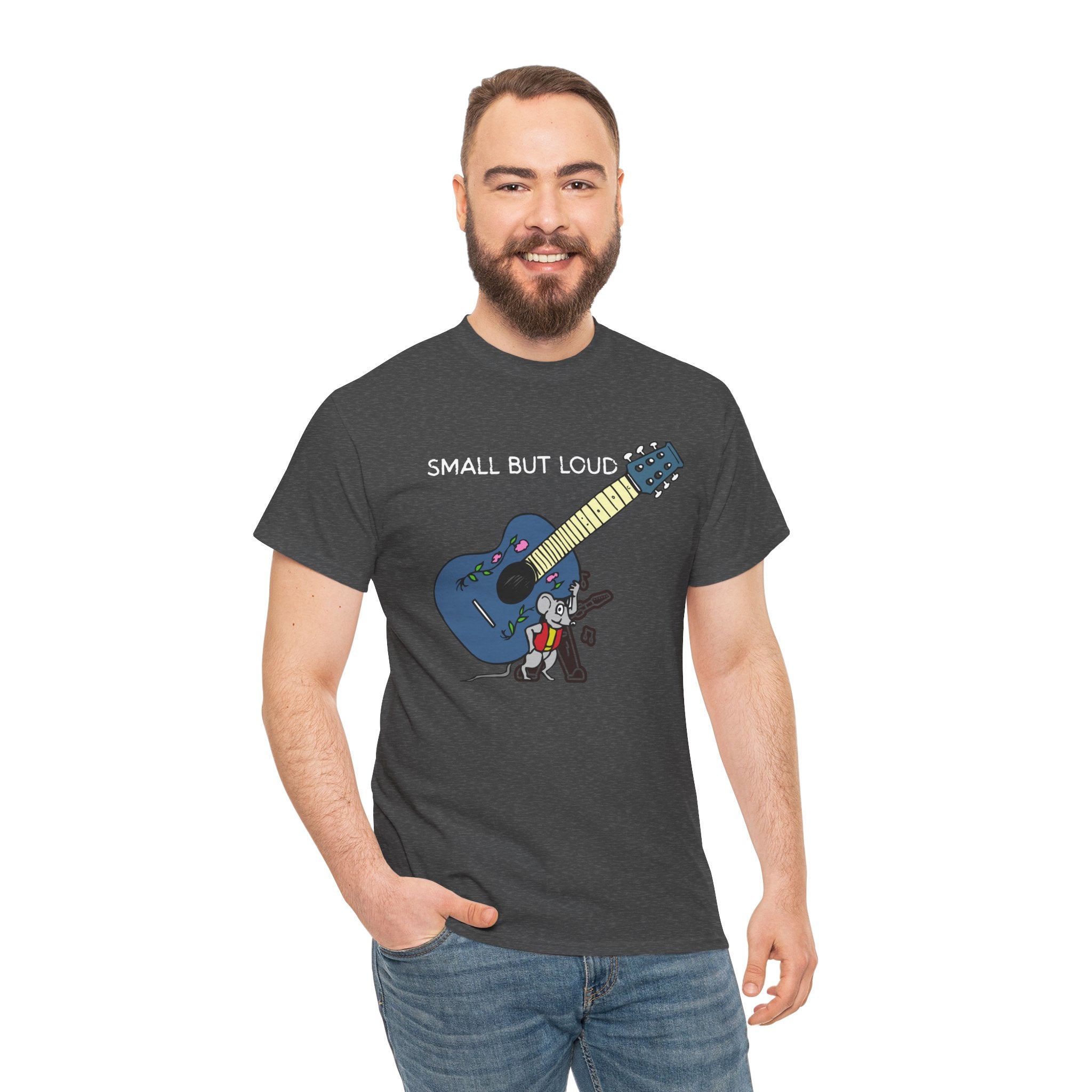 T-Shirt — "Small But Loud" Cute Mouse with Guitar Graphic