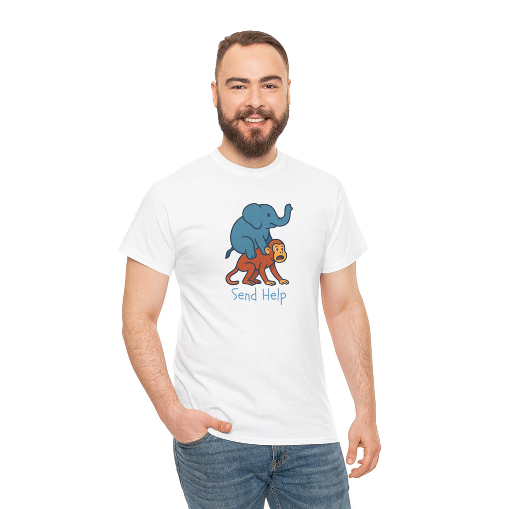 Funny Elephant Riding Monkey T-Shirt — "Send Help" Graphic Tee