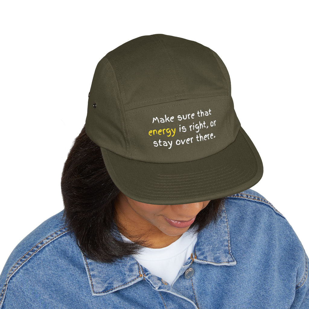 Embroidered 5-Panel Cap — "Make sure that energy is right" Casual Tan Hat