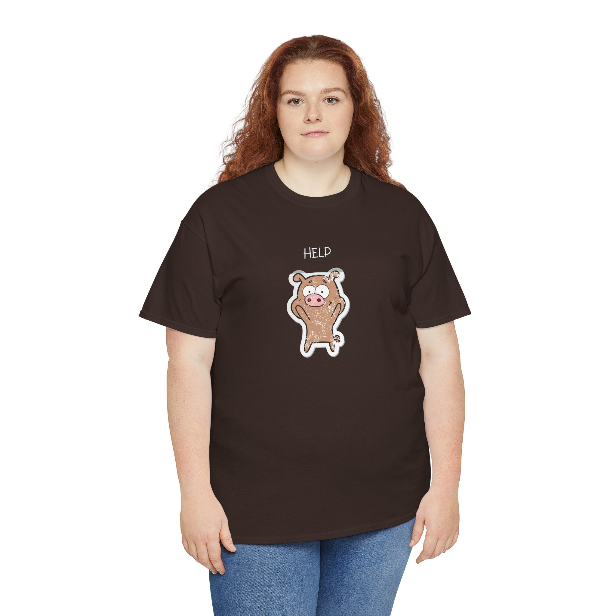 Help Pig Graphic Tee — Cute Distressed Pig Cartoon T-Shirt