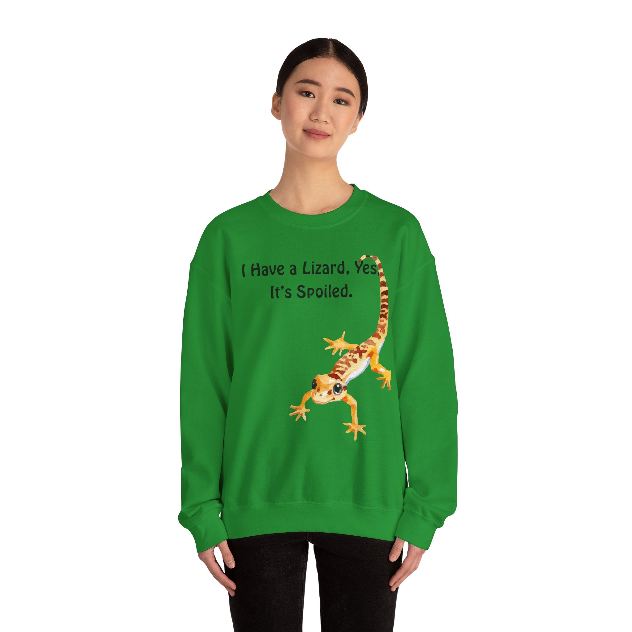 Leopard Gecko Crewneck Sweatshirt - "I Have a Lizard. Yes. It's Spoiled." Cute Pet Reptile Sweatshirt