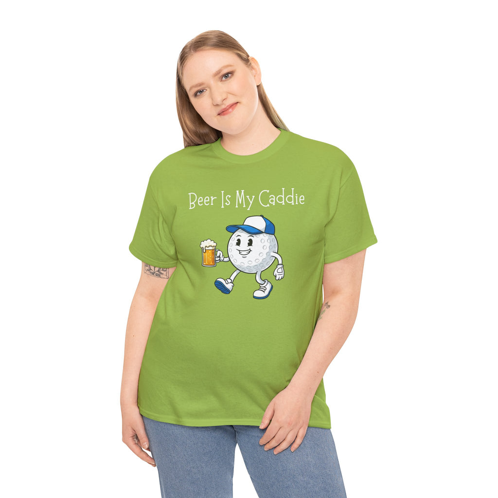 Golf Ball Cartoon Tee — "Beer Is My Caddie" Funny Golf Shirt