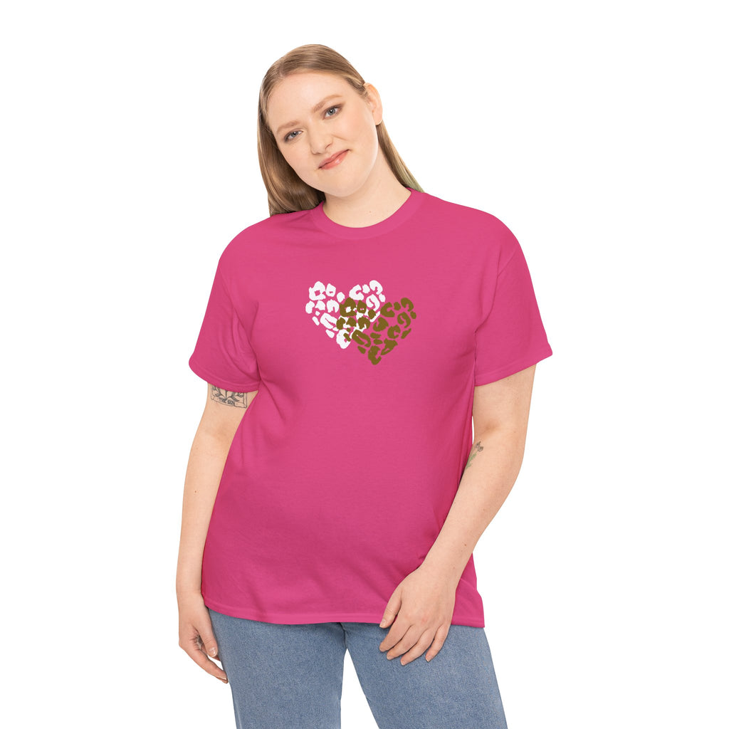 Leopard Heart Graphic Tee — Two-Tone Animal Print Heart T-Shirt