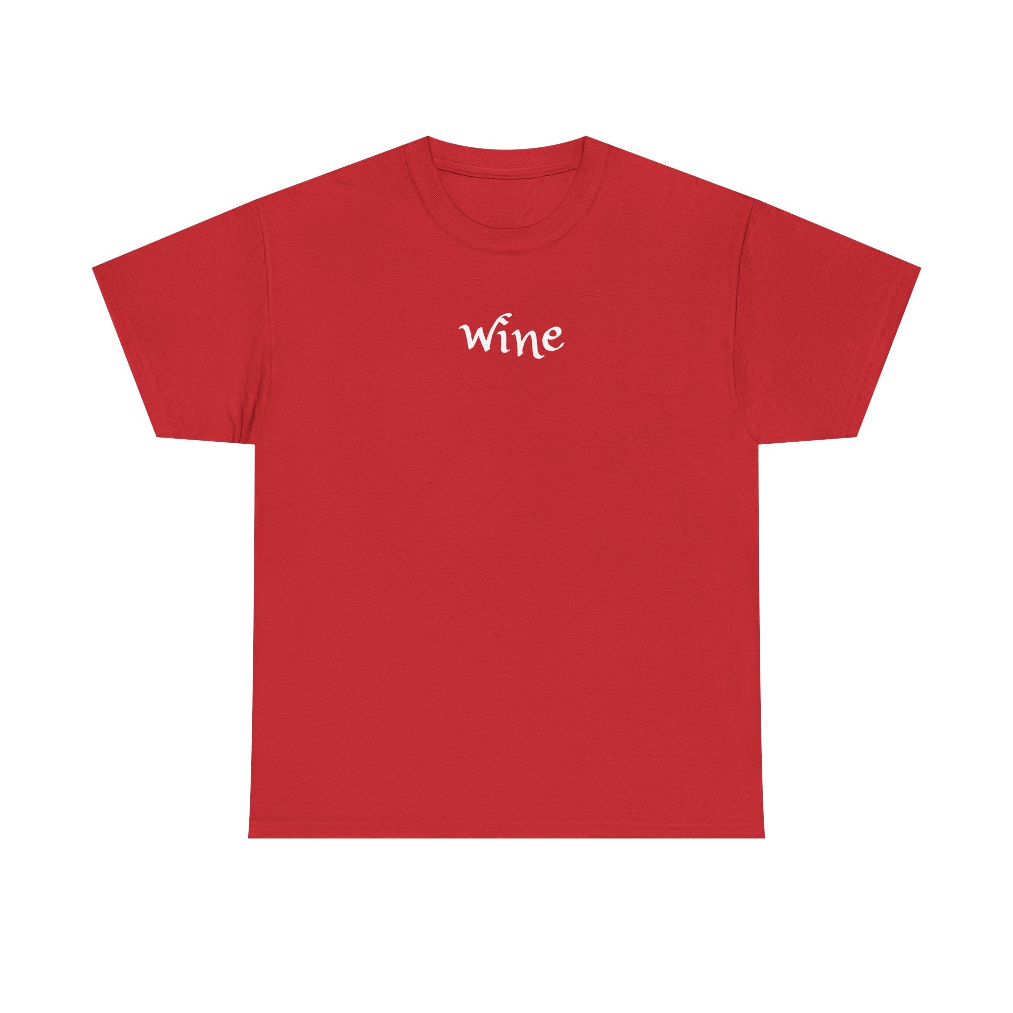 Wine Graphic Tee — Minimalist Small Chest 'wine' Text T‑Shirt