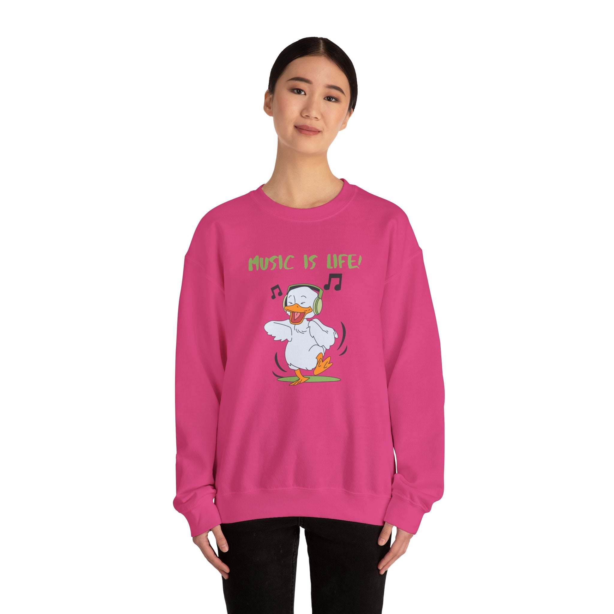 Music Is Life Duck Crewneck Sweatshirt – Cute DJ Duck Graphic Pullover