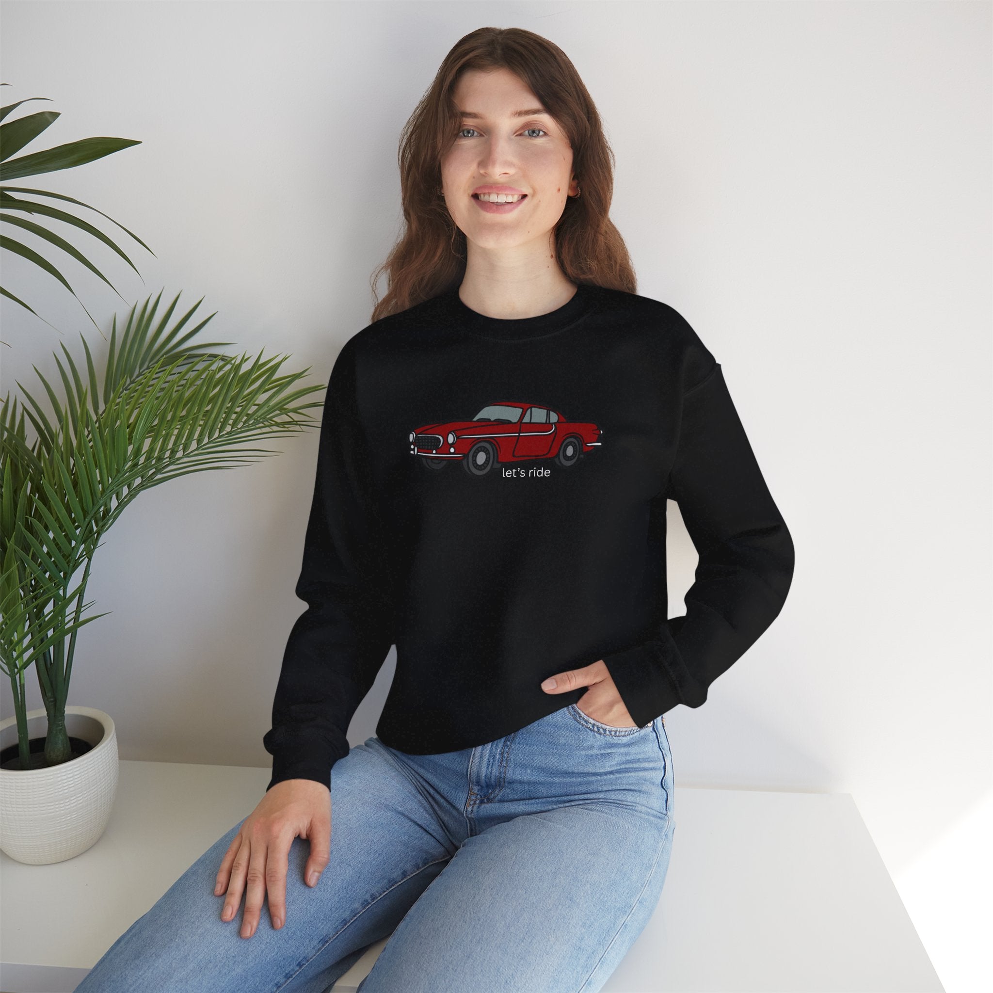 Classic Red Muscle Car Sweatshirt — “let’s ride” Crewneck