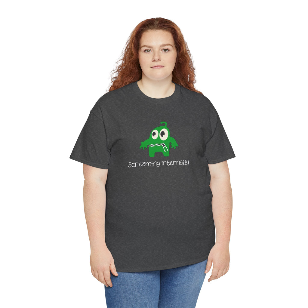 Screaming Internally Tee — Cute Green Monster Graphic Shirt