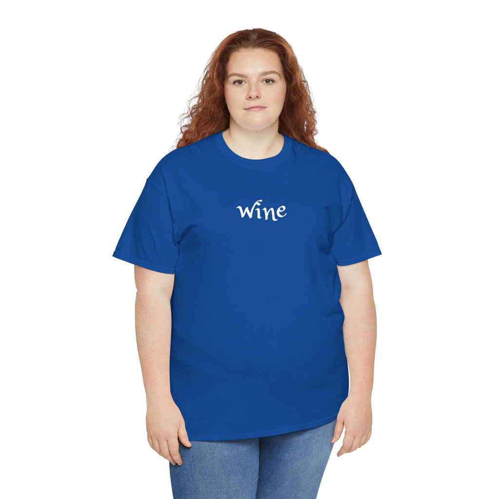 Wine Graphic Tee — Minimalist Small Chest 'wine' Text T‑Shirt